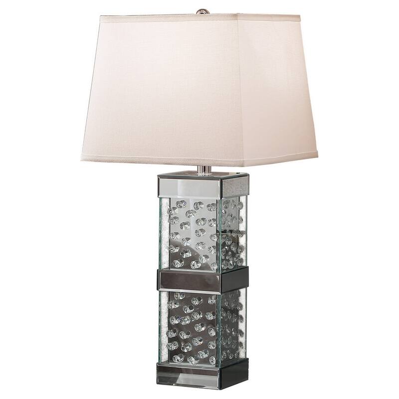 26 Inch Table Lamp, Empire Shade, Crystal Glass Stand, Clear Finish - White, Clear, Gray