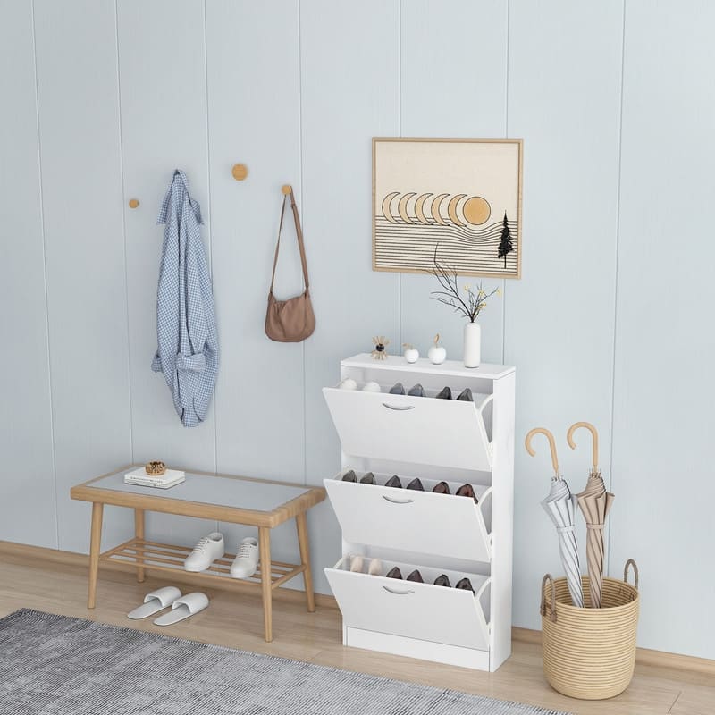 3 Tier Shoe Storage Cabinet for Entryway White - White