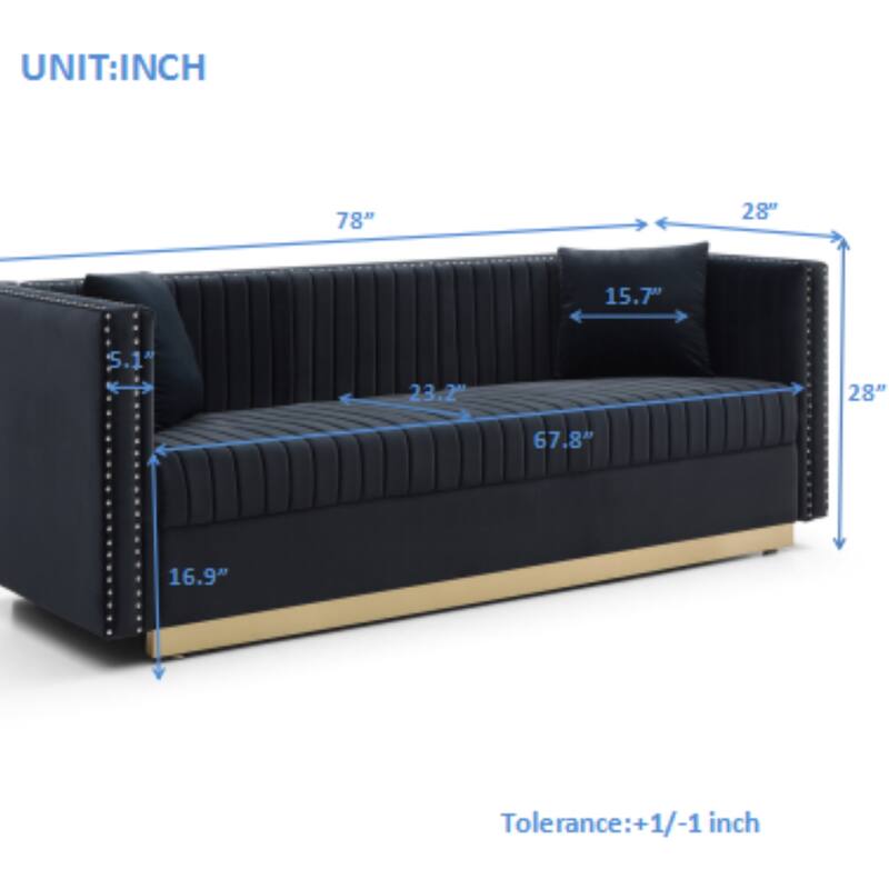 Velvet Loveseat Sofa with 2 pillows Tufted Couch, Upholstered Deep Seat Sofa Rivet Arm Lounge Couch for Living Room