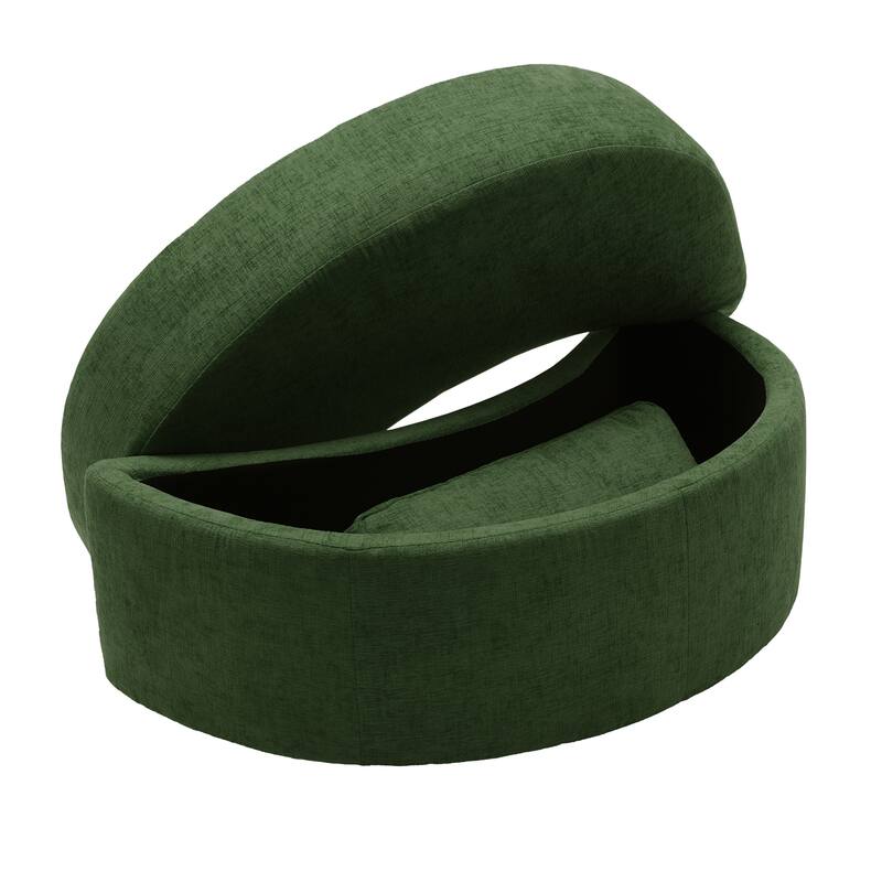 Chenille/Boucle Swivel Barrel Chair with Storage Ottoman