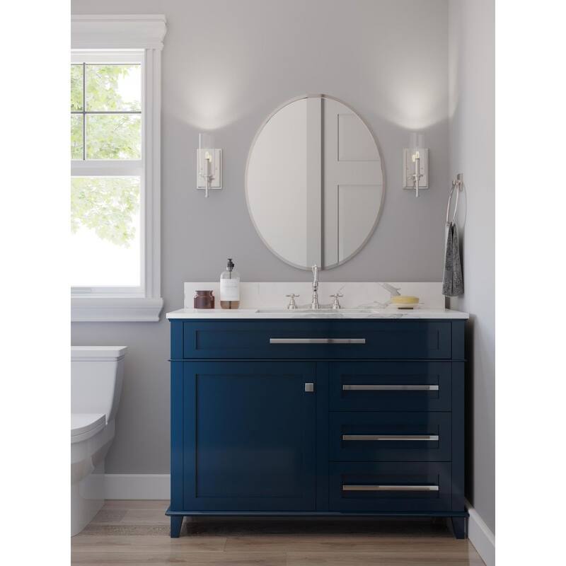 Elara Collection One-Light Brushed Nickel Clear Glass Vanity Light - 4.75 in x 5 in x 11.5 in