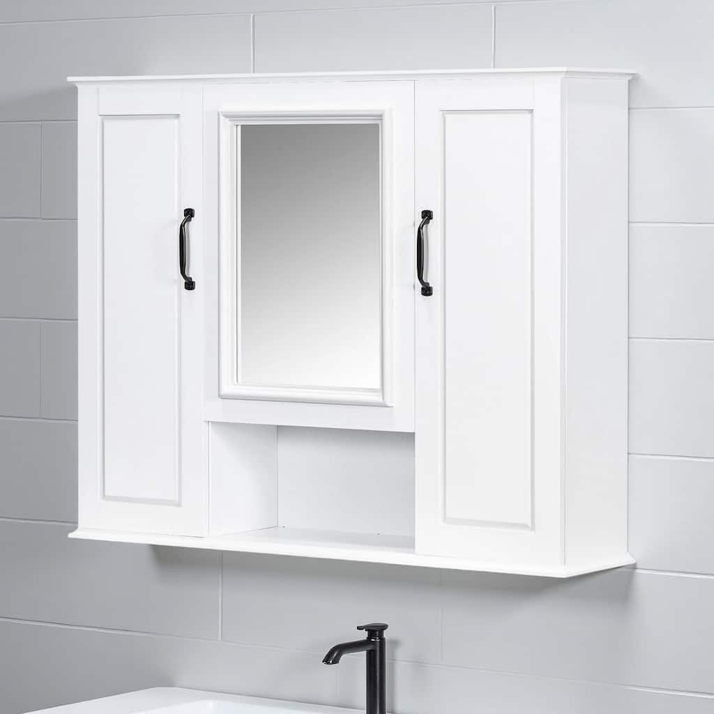 36" Wall Mounted Medicine Cabinet, Modern Bathroom Storage Cabinet with Mirror, 3 Doors, Concealed Storage