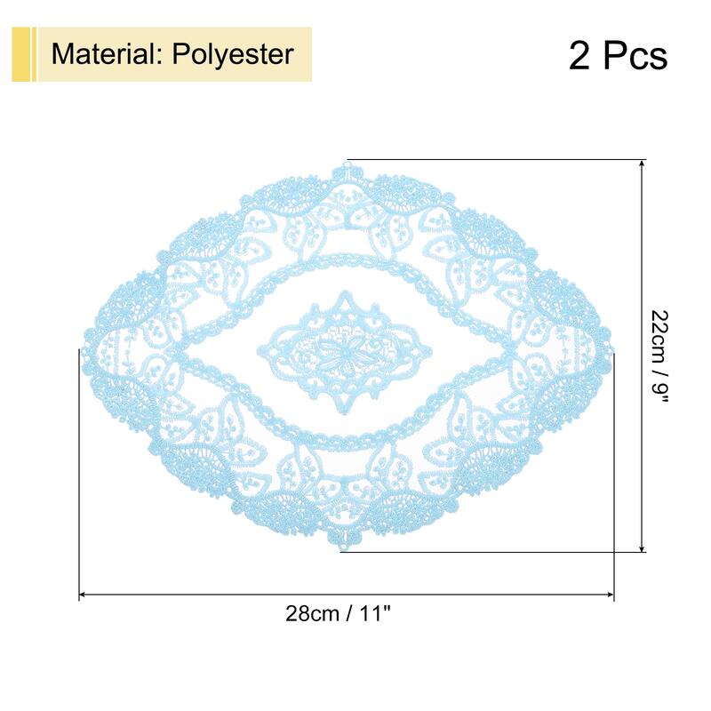 2 Pcs Retro Lace Placemats Crochet Cup Vase Table Mat, 11x9inch - Blue