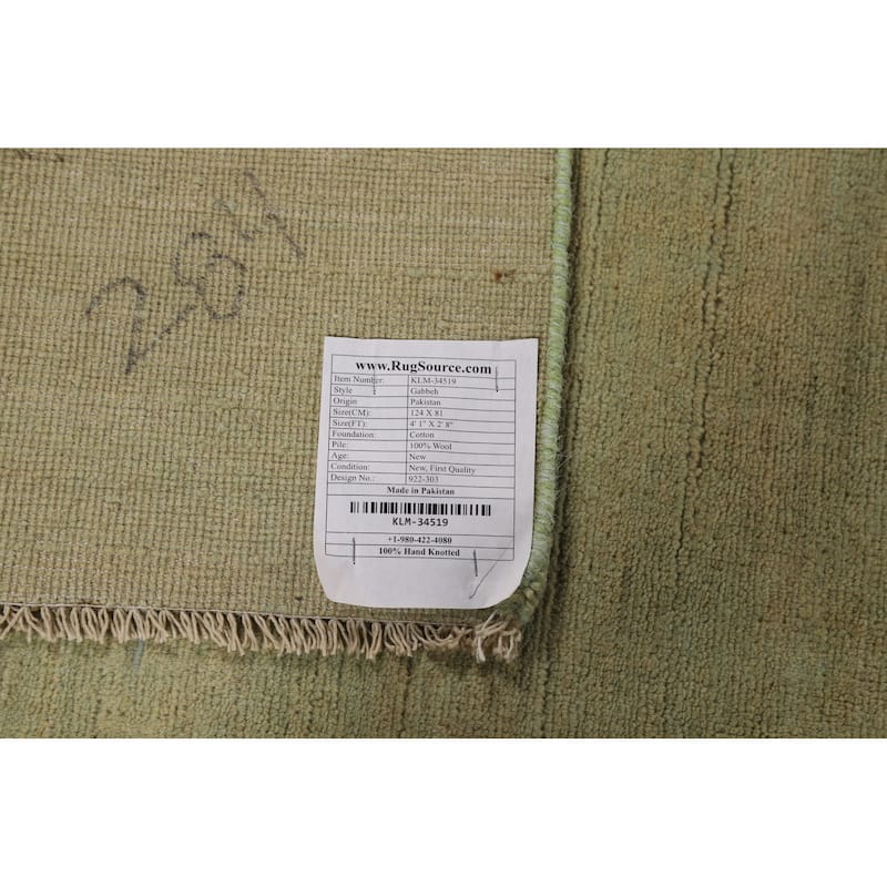 Gabbeh Modern Foyer Rug Handmade Green Accent Wool Carpet - 2'8"x 4'1"