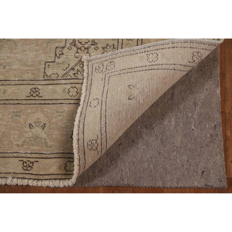 Distressed Tabriz Persian Vintage Rug Handmade Beige Wool Carpet - 6'5" x 9'5"
