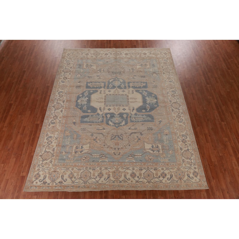 Hand Knotted Oriental 100% Wool Carpet Transitional Medallion Beige & Ivories Oushak Area Rug - 11' 8'' X 9' 3''