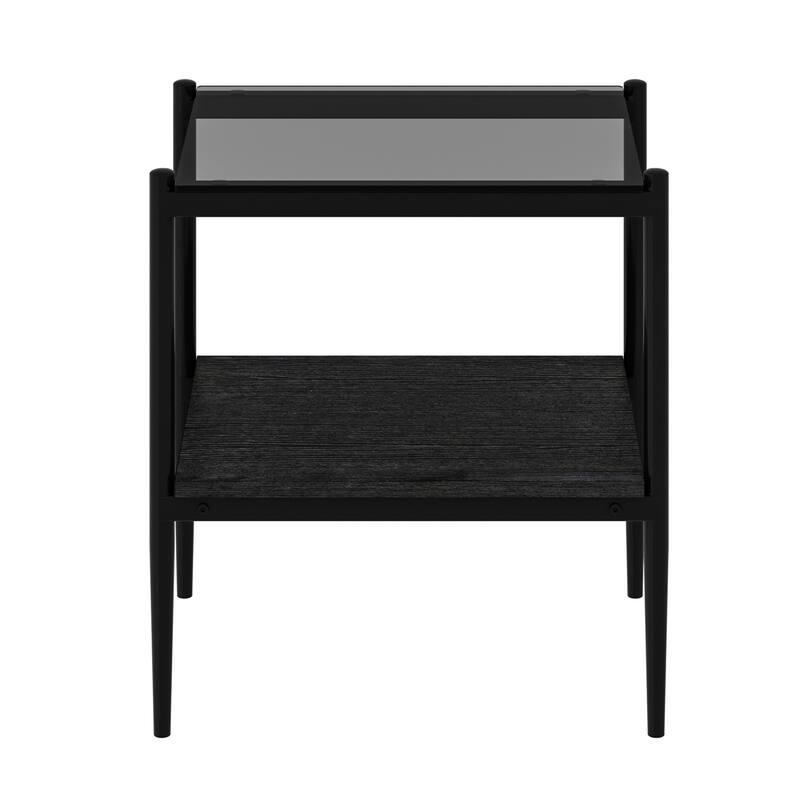 Modern Coffee Table with Iron Legs, End Table Set with Tempered Glass Top, Storage Table for Living Room