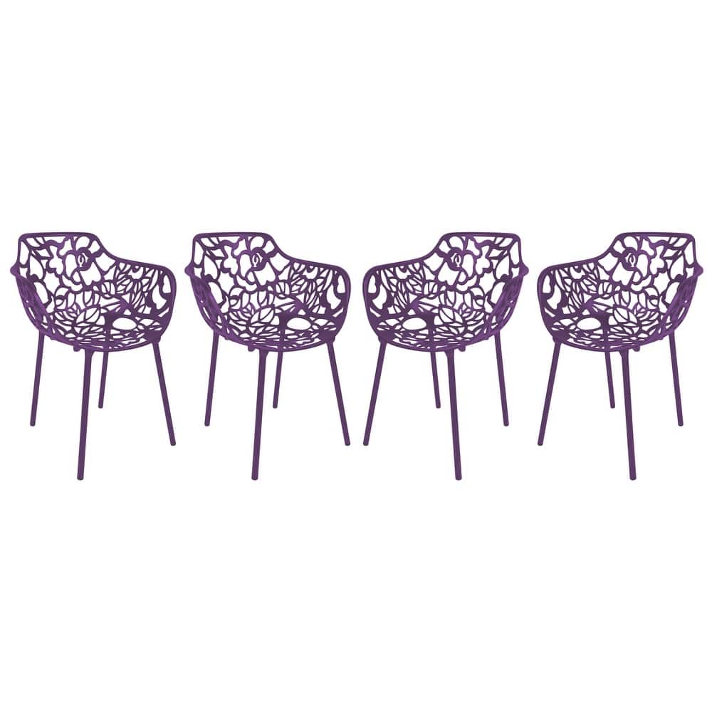 Devon Outdoor Aluminum Dining Chair with Floral Cutout, Stackable, Weather-Resistant, UV-Protected, Indoor/Patio Seating