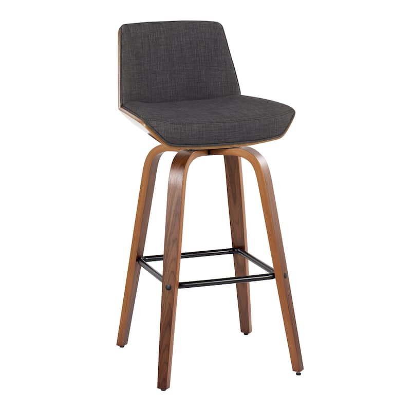 Carson Carrington Clemens 30" Fixed-Height Bar Stool with Bent Wood Legs & Square Footrest (Set of 2) - Charcoal Fabric/Walnut/Black Metal