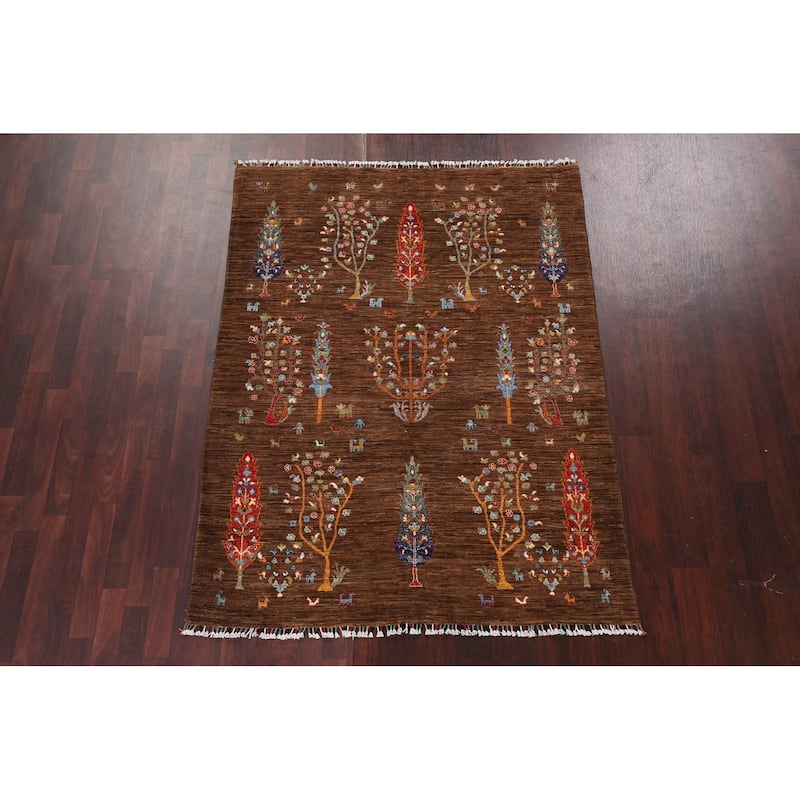 Floral Vegetable Dye Kazak Oriental Area Rug Hand-knotted Wool Carpet - 4'11" x 6'5"