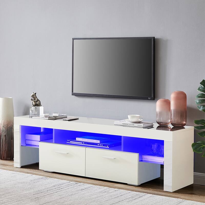 Fashion TV Stand, TV Cabinet,Entertainment Center, TV station Media Console with LED Light Belt Remote Control,