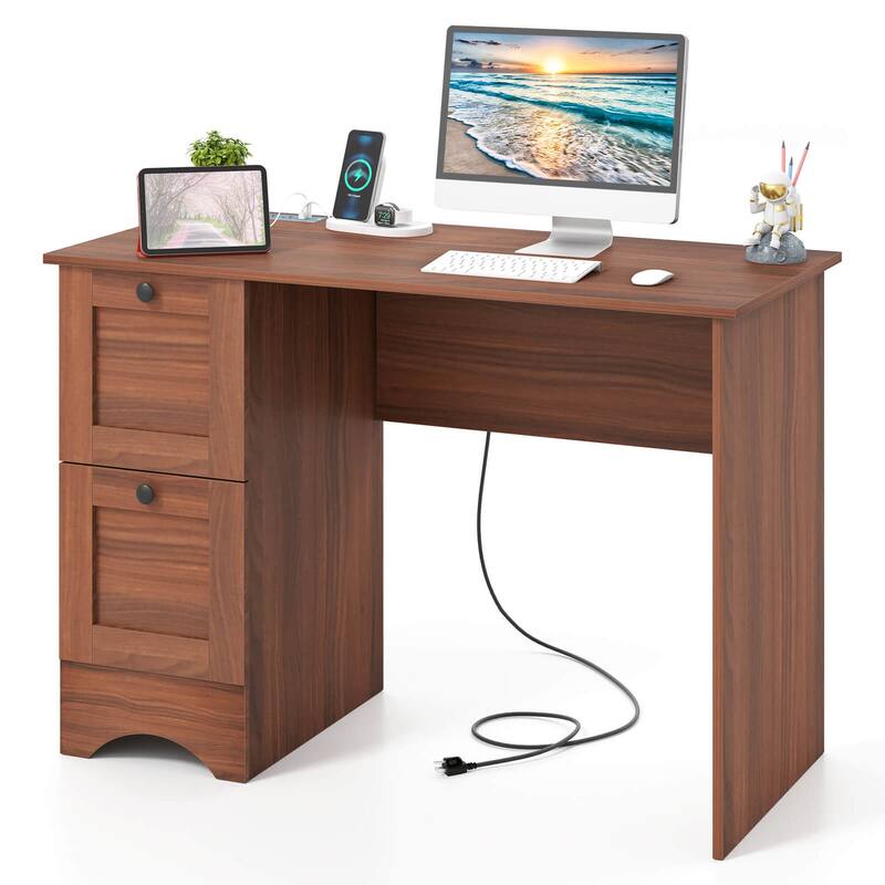 Costway 43" Home Office Desk Compact Study Writing Desk with 2 Drawers