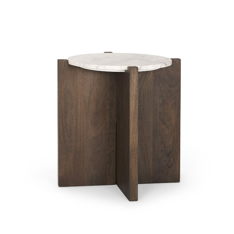 Bianca Dark Brown Wood w/ Marble Round Accent Table - 22.0L x 22.0W x 22.0H - Dark Brown