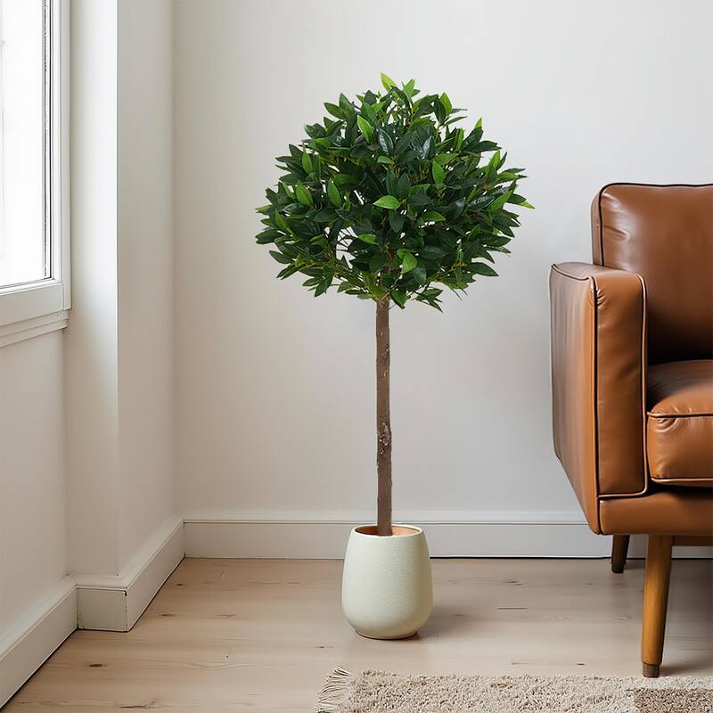 Roomfitters 49'' Artificial Topiary Bay Tree Ball Set of 2, Faux Indoor Decorative Plants with Black Plastic Pots for Home Décor