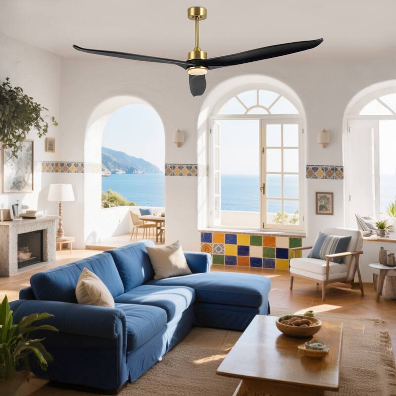 72" 3-Blade Solid Wood Ceiling Fan with LED Light and Remote Control