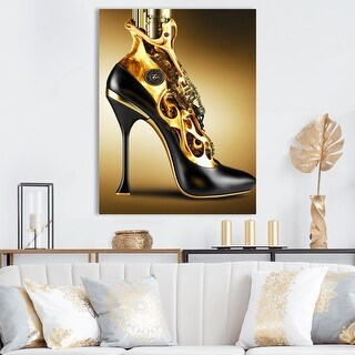 Designart 'Golden Mechanic High Heel IV' Fashion Canvas Wall Art - Bed ...