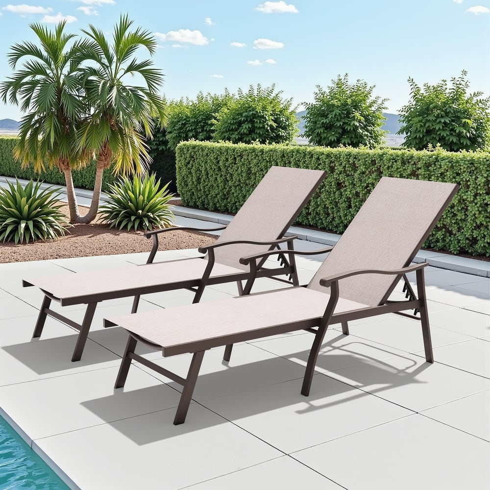 Outdoor Patio Aluminum Adjustable Chaise Lounge Chairs (Set of 2) with Arms - See Picture