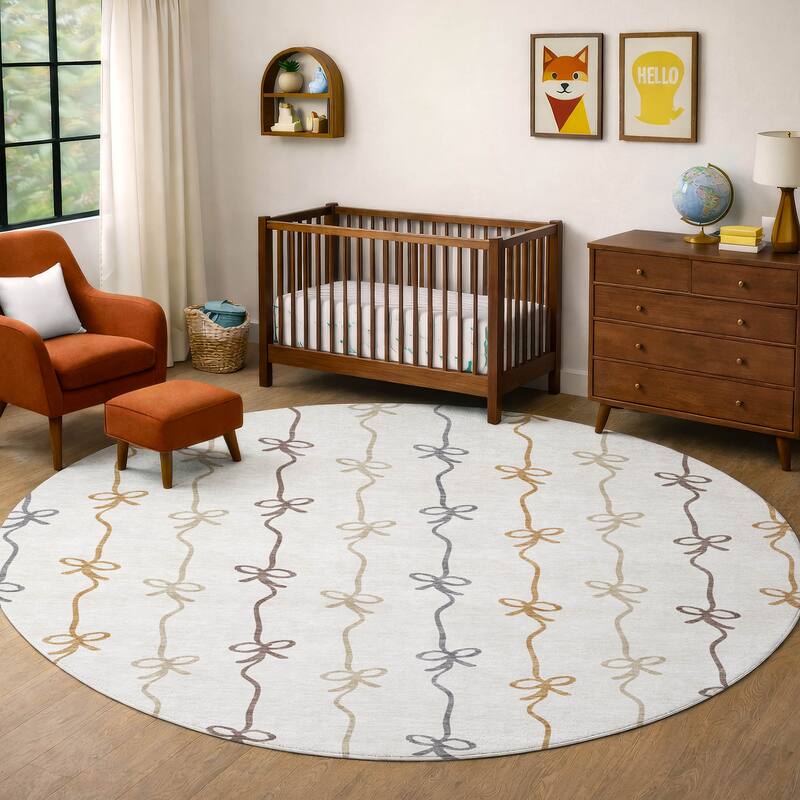 Machine Washable Indoor/ Outdoor Modern Bow Stripe Chantille Rug