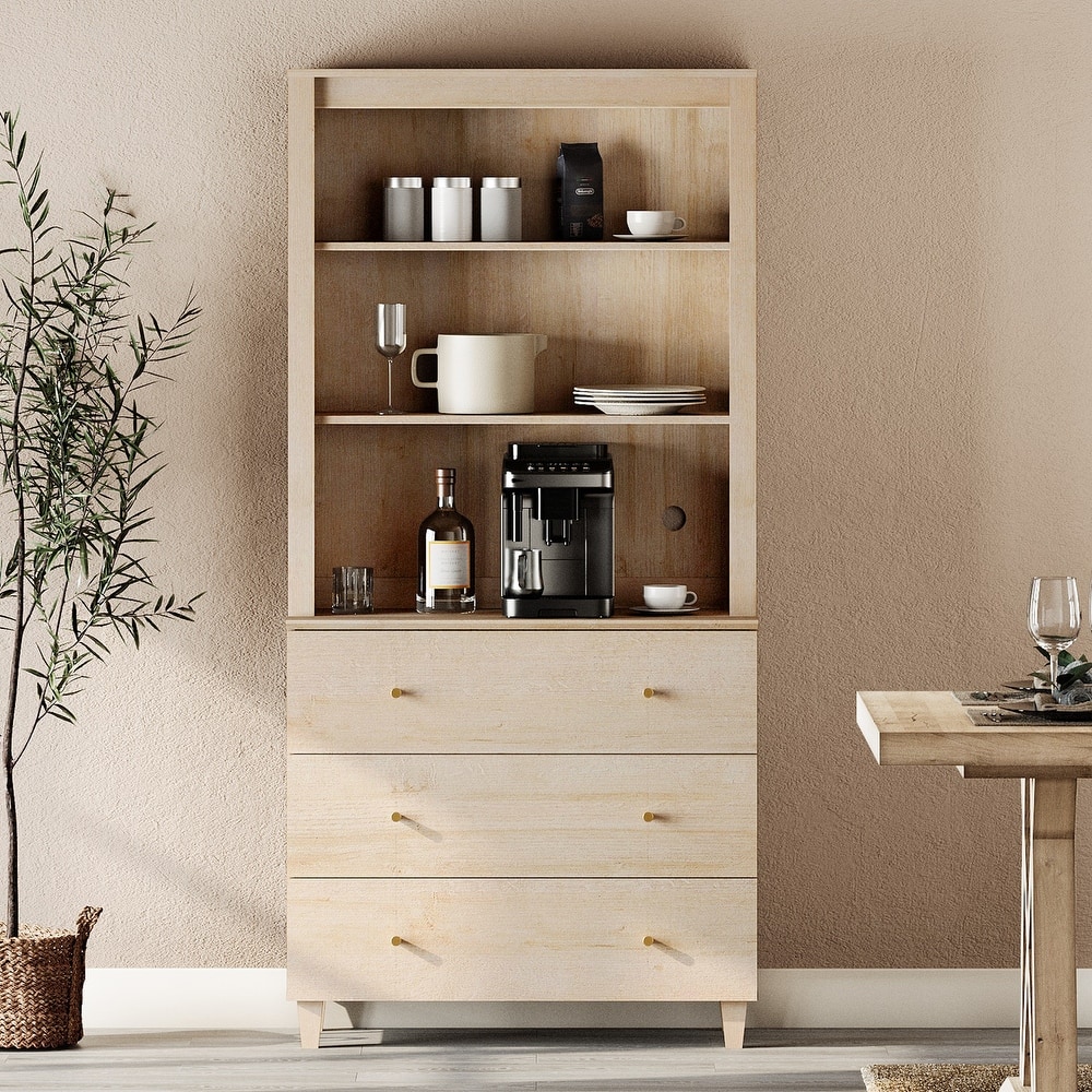 Modern 71" Tall Pantry Cabinet with Drawers & Adjustable Shelf for Kitchen