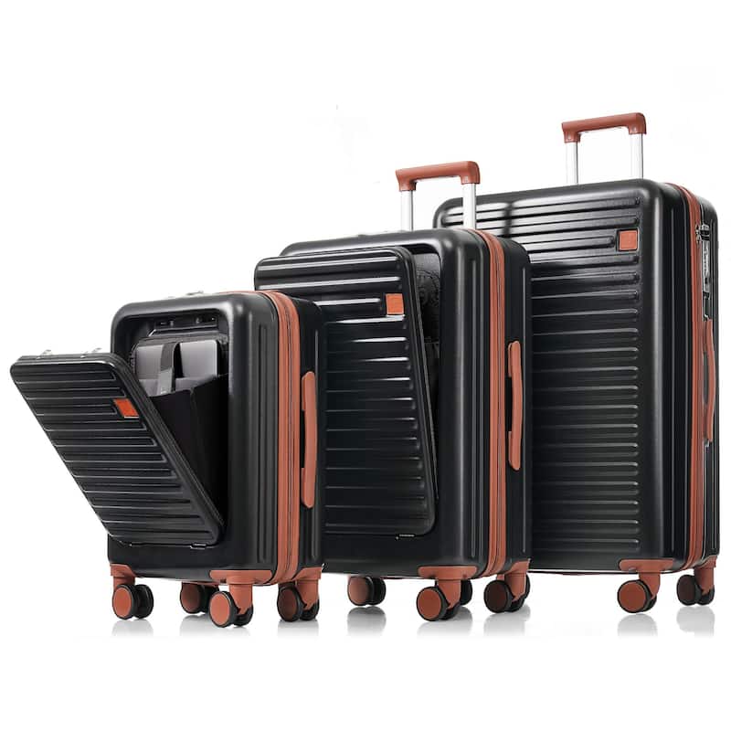 Luggage Set of 3, 20, 24, 28inch with USB Port, 20, 24inch with front opening design Airline Certified Carry on Luggage