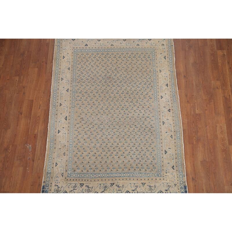 Hand Knotted Oriental 100% Wool Carpet Traditional All-Over Beige & Ivories Botemir Area Rug - 5' 10'' X 4' 11''