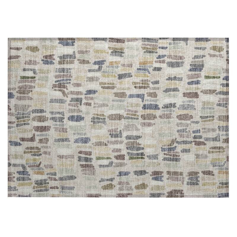 Machine Washable Indoor/ Outdoor Modern Mosaic Chantille Rug