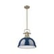 preview thumbnail 2 of 0, Yep by Golden Lighting Duncan 1-light 14in Rod Hung Pendant in Aged Brass and Navy Blue shade