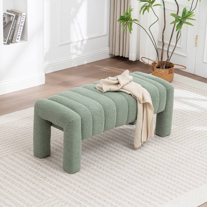 SEYNAR Modern Glam Teddy Velvet Fabric Rectangle Ottoman