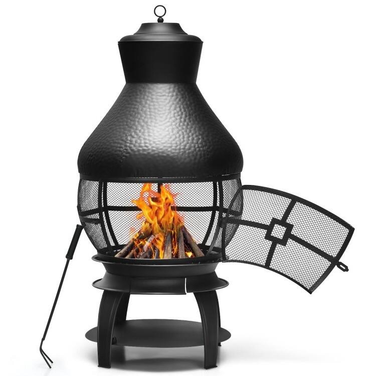 Black Rustic Iron Wood Burning Chiminea Fire Pit - 20 inches L x 20 inches W x 43.5 inches H