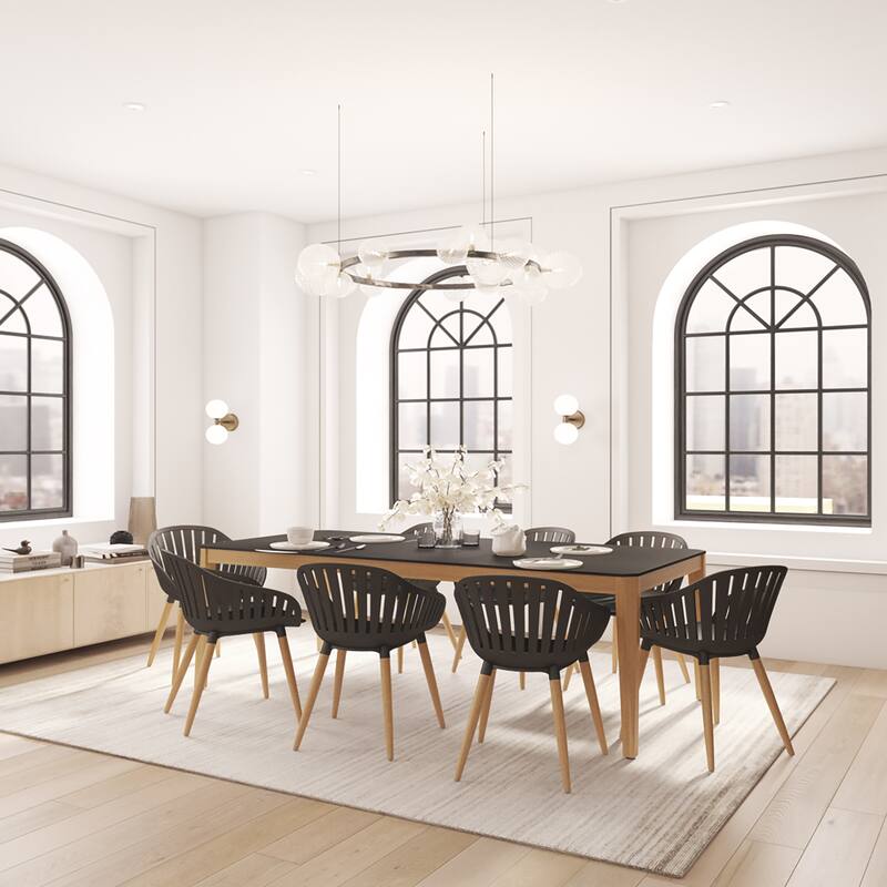 Midtown Concept FSC Certified Wood 9pc Indoor Eighter Dining Room Set - Black Table - Black Wood Armchairs