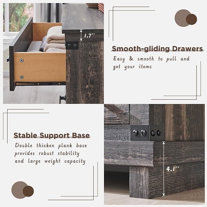 Farmhouse 5 Drawers Dresser, Wood Chest of Drawers, Closet Dresser