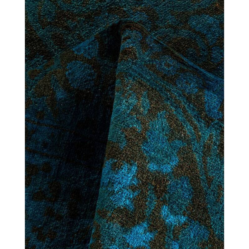 Overton Hand Knotted Wool Vintage Inspired Modern Contemporary Overdyed Blue Runner Rug - 3' 1" x 12' 5"