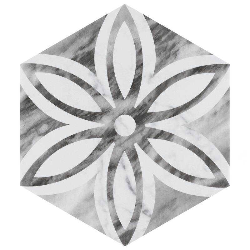 Merola Tile Classico Bardiglio Hex Lily 7" x 8" Porcelain Floor and Wall Tile