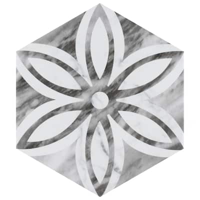 Merola Tile Classico Bardiglio Hex Lily 7" x 8" Porcelain Floor and Wall Tile