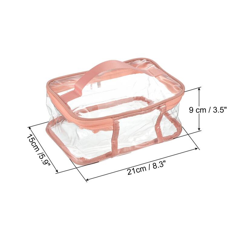 2Pcs 8.3"x5.9"x3.5" Clear PVC Toiletry Makeup Bag with Zipper Handle