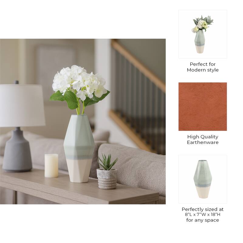 Decorative Vase - Blue Ceramic Triple Tone Faceted