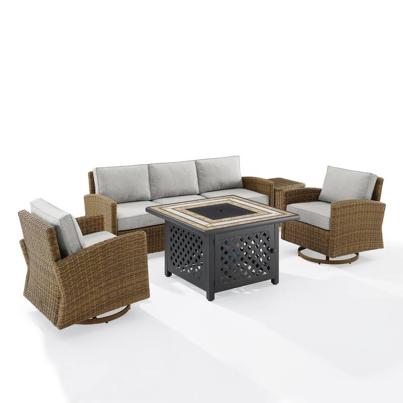 Crosley Bradenton 5Pc Swivel Rocker And Sofa Set W/Fire Table