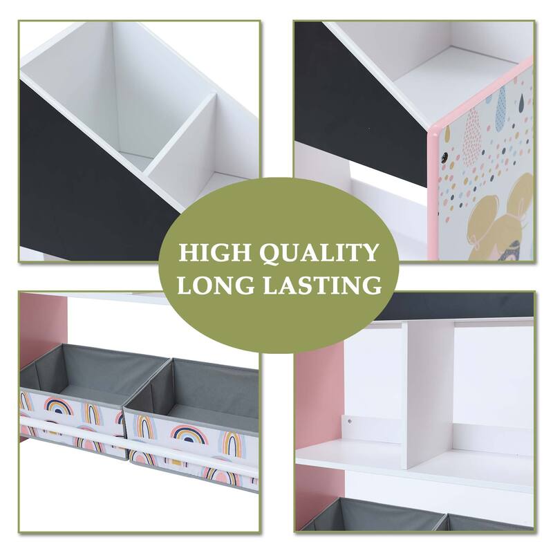 Children's Multi-Functional House Bookcase Toy Storage Bin Floor Cabinet with Blackboard