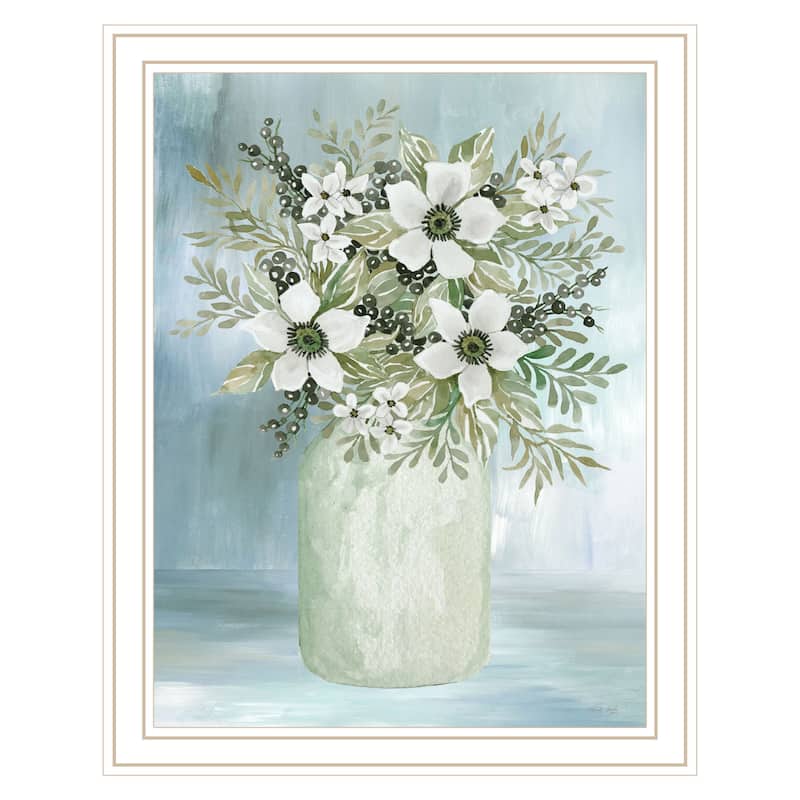 TrendyDecor4U Farmhouse "White Blooms I" Framed Print Wall Art - White