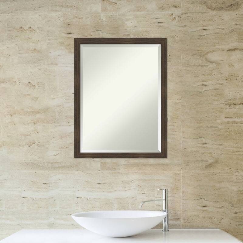 Woodgrain Stripe Beveled Wood Framed Bathroom Vanity Wall Mirror