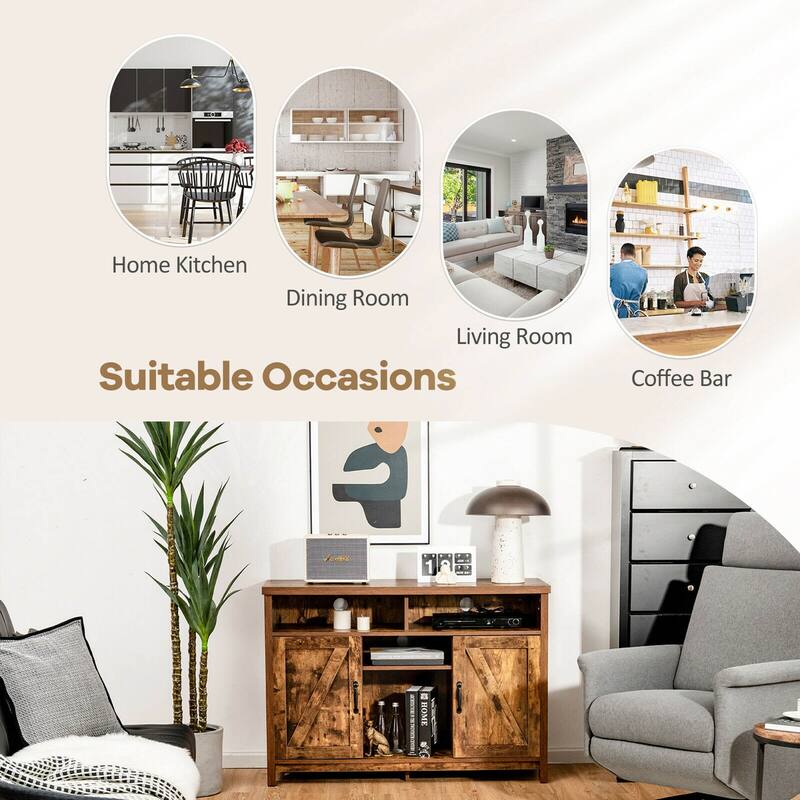 Gymax Buffet Storage Cabinet Farmhouse Sideboard w/9-Bottle Wine Rack