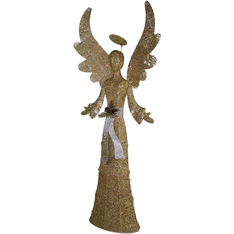 Lighted Golden Angel Christmas Decoration - 68" - Clear Lights - Gold