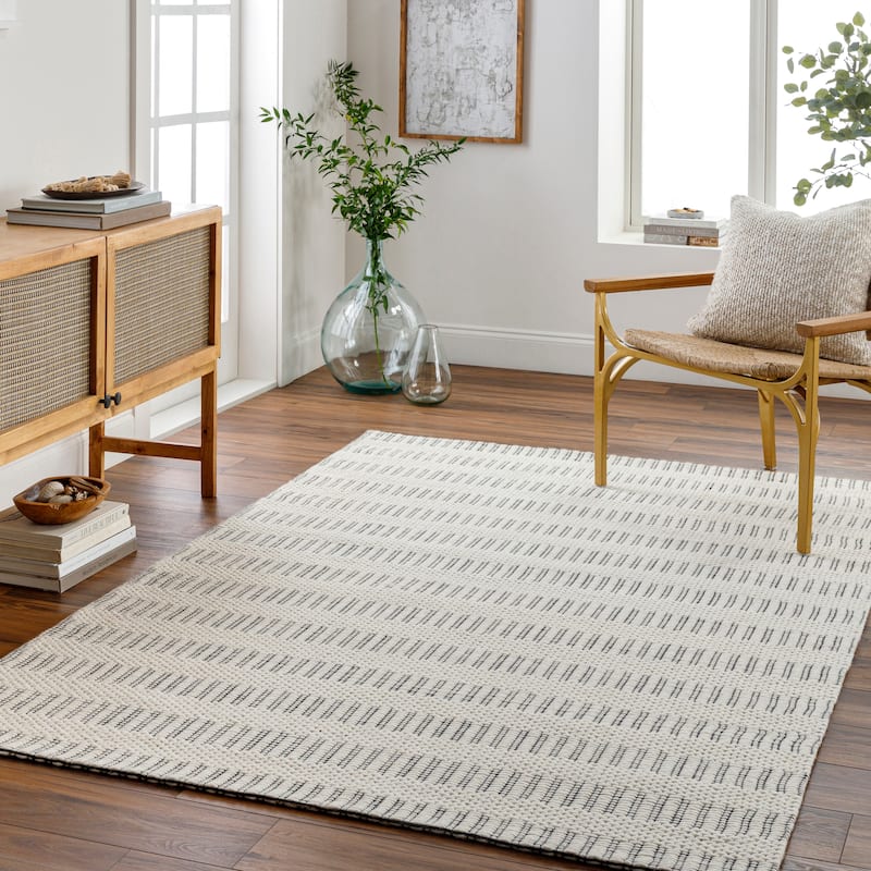 Livabliss Dhana Handmade Farmhouse Stripe Wool Blend Area Rug - Cream/Black - 6' x 9'