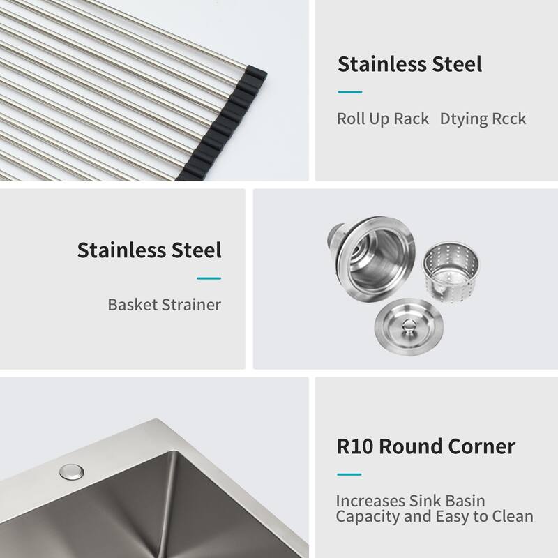 Drop-In Kitchen Sink Topmount Sinks 16 Gauge Single Bowl