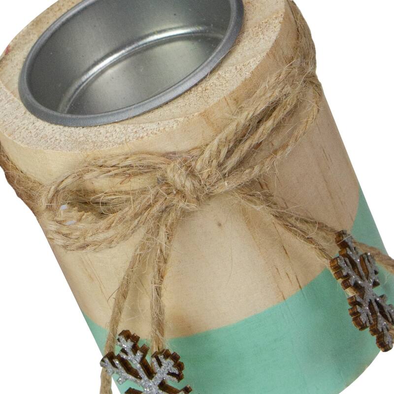 3" Green and Natural Wood Christmas Tea Light Candle Holder