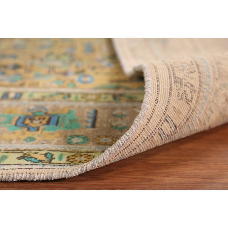 Hand Knotted Oriental 100% Wool Carpet Traditional Medallion Yellow & Gold Tabriz Area Rug - 11' 5'' X 8' 1''