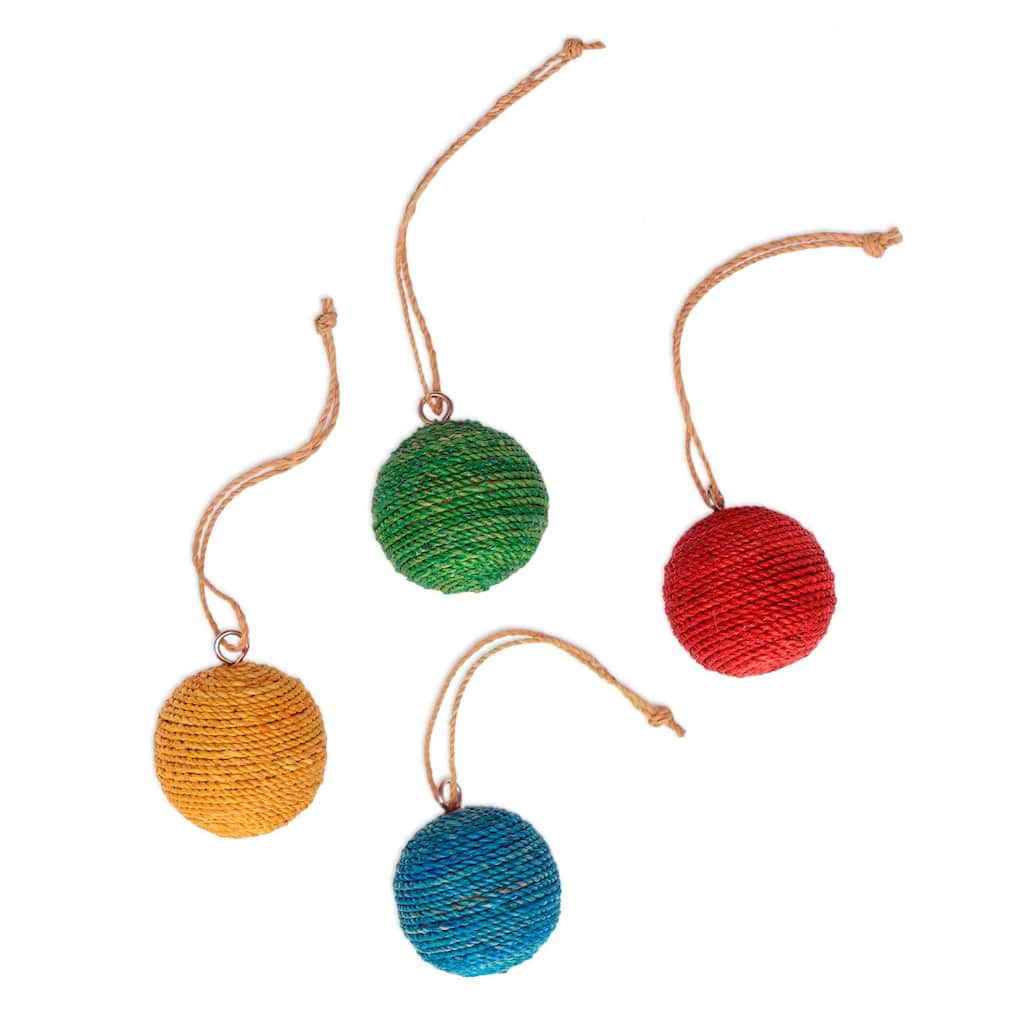 Novica Handmade Colorful Orbs Natural Fiber Ornaments (Set Of 4)