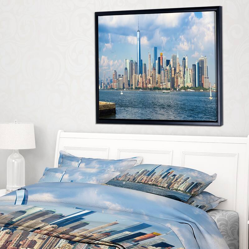 Designart "Lower Manhattan Skyline Panorama" Cityscape Framed Canvas Art Print
