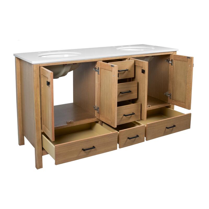 KitchenBathCollection Horizon 60" Double Bathroom Vanity with Engineered White Top