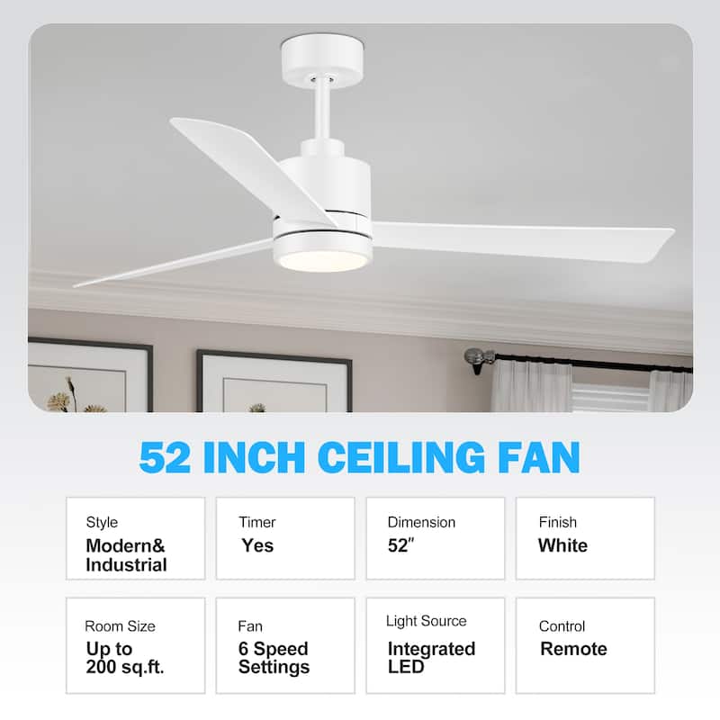 52 in. Integrated LED Indoor Ceiling Fan with Light and Remote Control Included